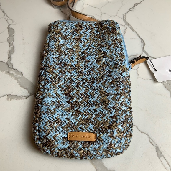NWT Vera Bradley Straw Cellphone Crossbody Mint Brown SeaLife Faux Leather Trim - Picture 2 of 6